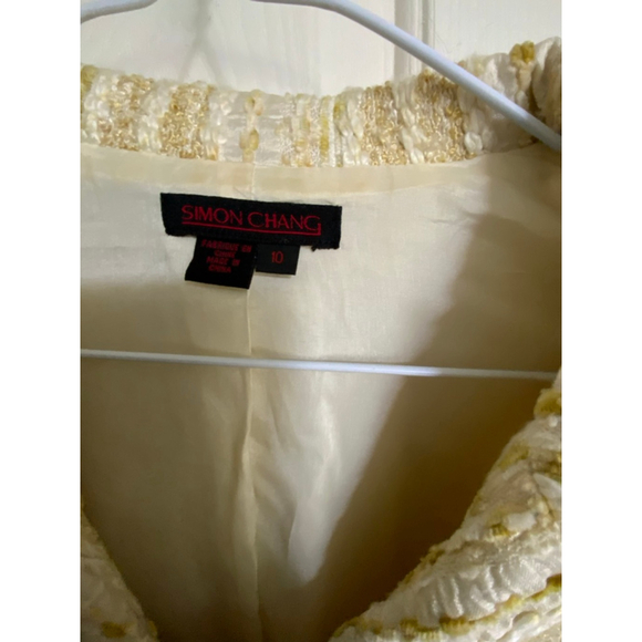 Simon Chang Beige Lace Trim Blazer Jacket Size 10 - Picture 9 of 11